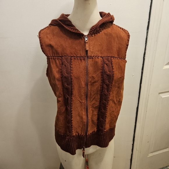 Leather Front Hooded Vest Planet & Company Sz M - Picture 6 of 7